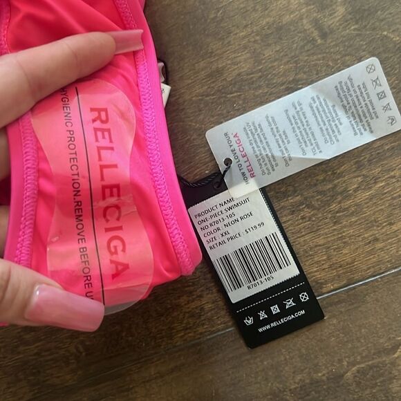 Relleciga Neon Rose Tummy Control Ruched Swimwear Strapless One Piece - Picture 10 of 12